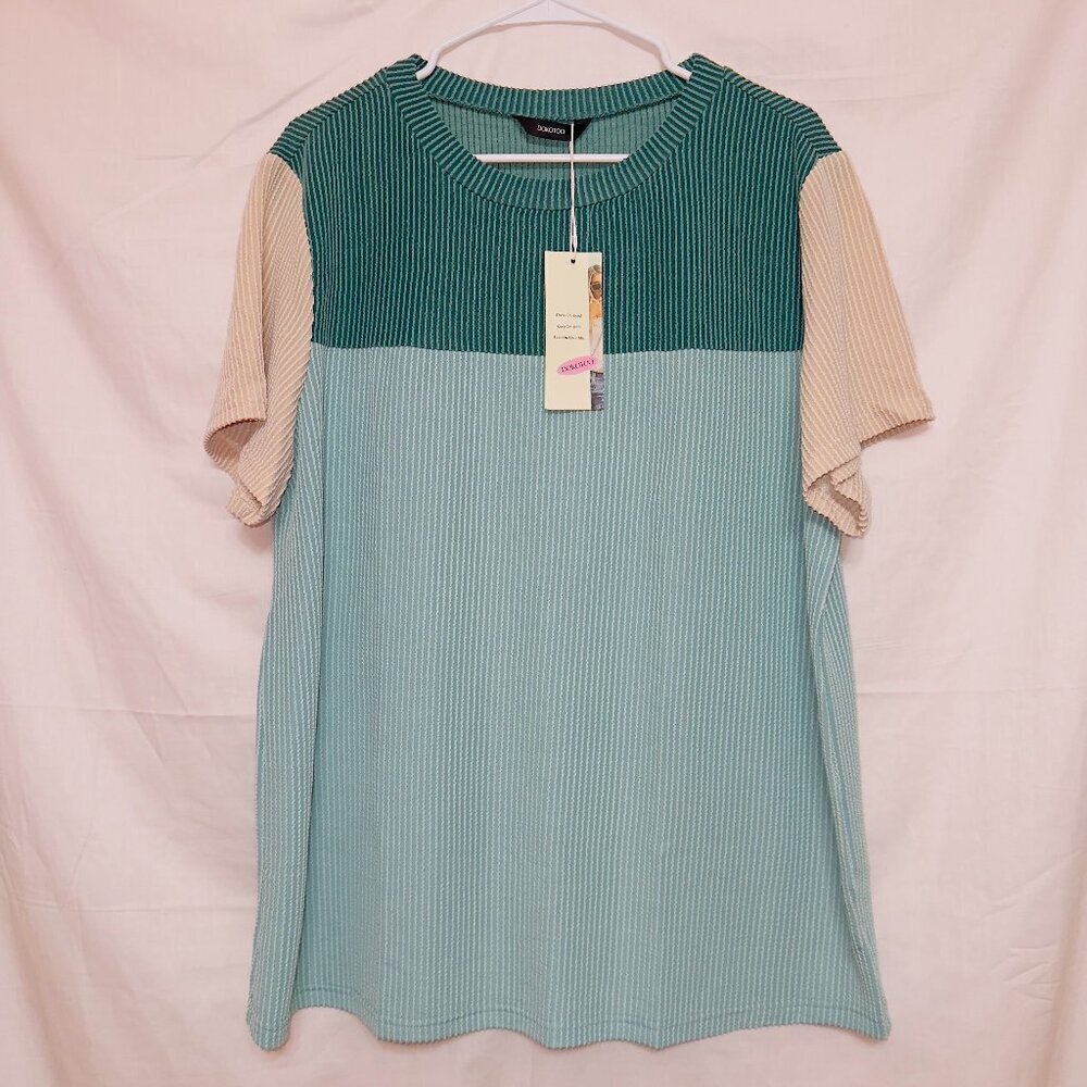 Amazon Branded NWT Rib Textured Short Sleeve Colorblock Shirt size 2XL